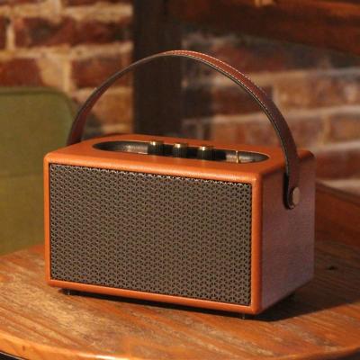 China No speaker wooden box portable wireless bluethoot high quality leather speaker for sale