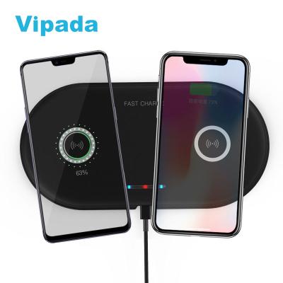 China Wireless Charging 2 Mobile Phone 2 in 1 QI Wireless Fast Charger HT-02 Dual For 2 Phone Smart Shockproof Wireless Charger For Mobile Phones for sale