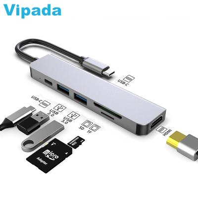 China Laptop New 6 in 1 USB C Hub PD/TF Card Reader USB 3.0 Laptop Docking Station Line Adapter Multi Hub Port Type C for sale