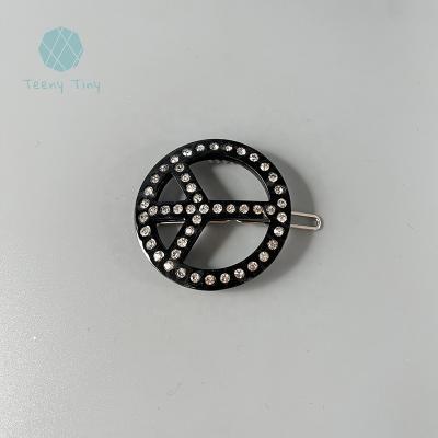 China Newest Teenytiny Side Black Circle Hair Holder Symbol Pacifist Hair Clips With Diamonds for sale