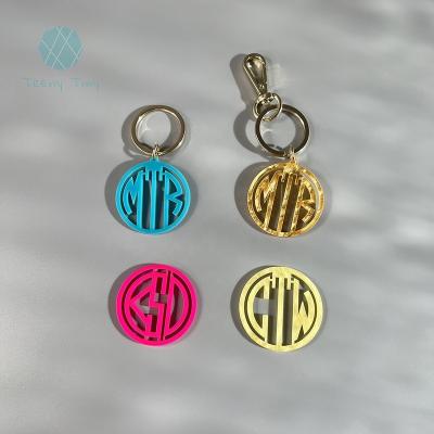 China Personalized Teenytiny Name Circle Acrylic Monogram Classic Elegant Colorful Engraving Key Chain for sale