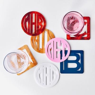 China Teenytiny Novelty Personalized Monogram Circle or Cushion Cut Colorful Acrylic Coaster Set for sale