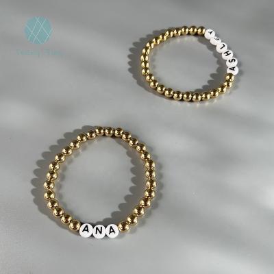 China Teenytiny Punk 18K Gold Customized Word Solid Brass Beaded Bracelet for sale