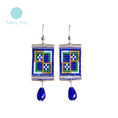 China La BOHÊME Teenytiny Personalized Royal Blue Geometric Miyuki Delica Seed Bead Drop Earrings with 14K Gold Filled for sale