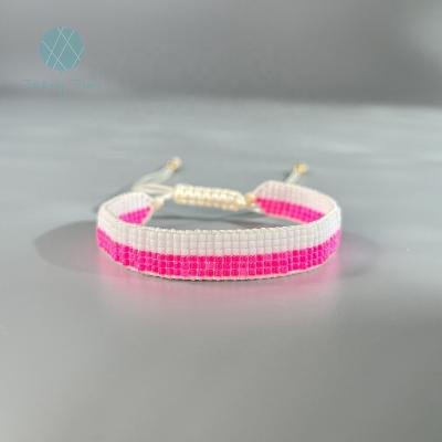 China Miyuki Delica Bead Woven Loom Handmade Chic Casual/Sporty Teenytiny Pink and White Stacking Cuff Bracelet for sale