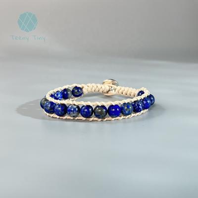 China BOHEMIA Teenytiny Hand-loom Semi-precious Stone Blue Lapis Lazuli Lapis Lazuli Wrap Knot Bracelet Wrap Bracelet in Blue for sale