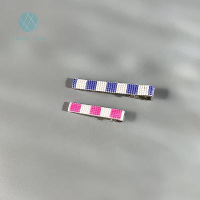 China Teenytiny handmade hair sidebar lavender and pearly white seed pearl loomed authentic hair sidebar for sale