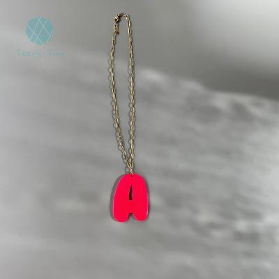 China Teenytiny Punk Bright Colorful Hot Pink Big Initials Acrylic Cute Necklace for sale