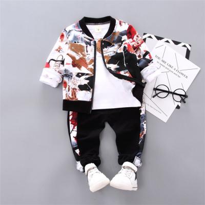 China 3 Piece Casual Clothing Set For Boys Girls Spring Long Sleeve T-shirt Pant Sportswear Kids Clothes Autumn Cartoon Printing Hooded Coat for sale