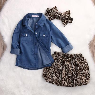 China 3PCS Casual Set Cute Babies Clothes 2019 Summer Toddler Kids Girl Dress Set Denim Tops+Leopard Panty Skirt Kids Outfits for sale