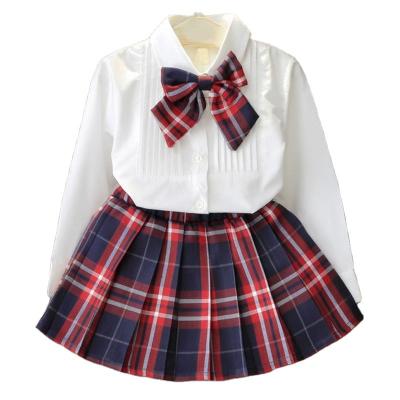 China Anti-Static Dress Children's Princess Girl's T-shirt Dress + Bow Plaid Children's Costumes for sale