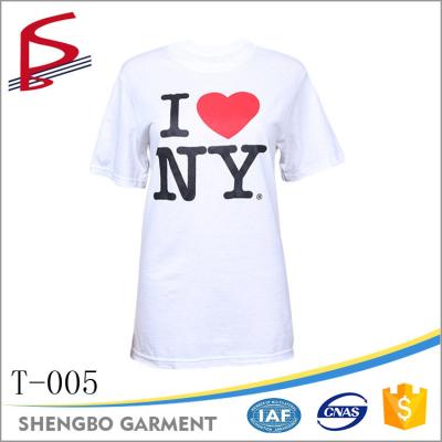 China Custom Anti-pilling I LOVE NEW YORK Printing100 White Cotton T-Shirt for sale