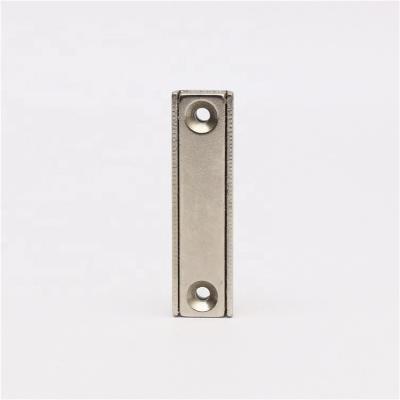 China Industrial Magnet Hot Selling Nickel Rectangular NdFeB Pot Liner Magnet With Counter Hole for sale