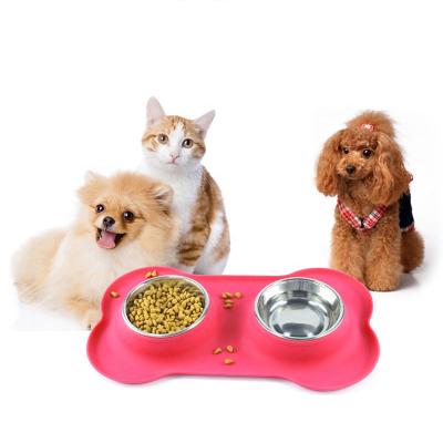 China Amazon Viable Hot Selling Cat Bowls Stainless Steel Pet Dog Bowls With Silicone Mat for sale