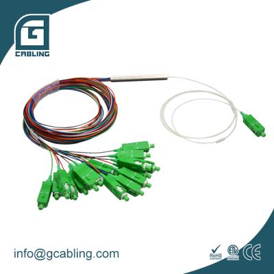 China Factory Price FTTX FTTB FTTH Fiber Optic PLC Splitter 1x16 1x8 1x4 1x2 Mini Steel Tube Gcabling 0.9mm 1m Sc/apc Or Without Connectors for sale