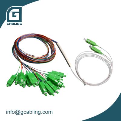 China FTTX FTTB FTTH Gcalbling 1x2 0.9mm Mini Steel Tube Fbt Optic Splitter Ratio With SC LC St Fc Connector For 10/90 20/80 30/70 40/60 50/50 5/95 for sale