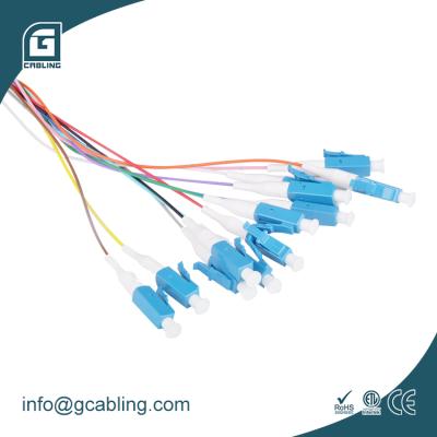 China FTTX FTTB FTTH Gcabling 12 9/125 1M fiber pigtail SM G657A fiber optic pigtial 0.9mm fiber optic pigtail core LC/UPC LC APC for sale