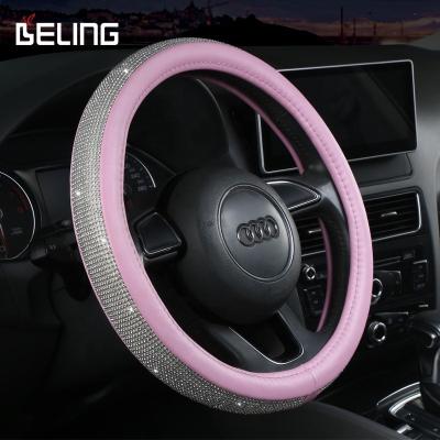 China Diamond Ladies Four Seasons Universal Diamond-studded PU Leather Car Steering Wheel Cover for sale