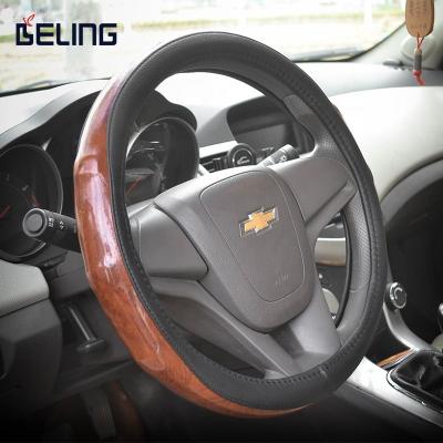 China Luxury Factory Custom Universal Crochet Stitched Leather Fur Diamond Brown Steering Wheel Cover for sale