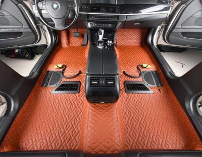 China Custom High Quality Anti Slip Left Hand Drive Car Foot Orange Leather Foot Mats All-season Protection for sale