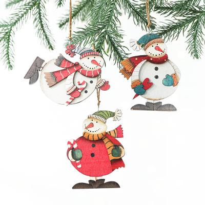 China Environmental Friendly Wholesale Wood snowman Pendant Christmas Ornaments Wooden Pendant Crafts Christmas Tree Hanging for sale