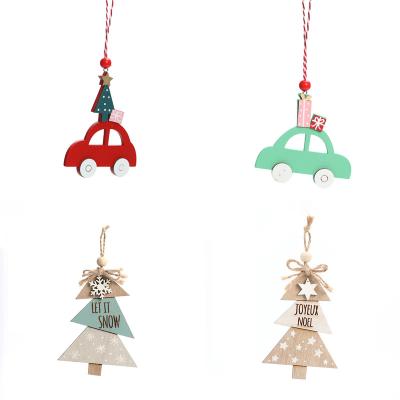 China Environmental Friendly Wholesale car tree Santa Pendants Ornament Wooden Christmas Tree Ornament Hanging Christmas Ornament for sale