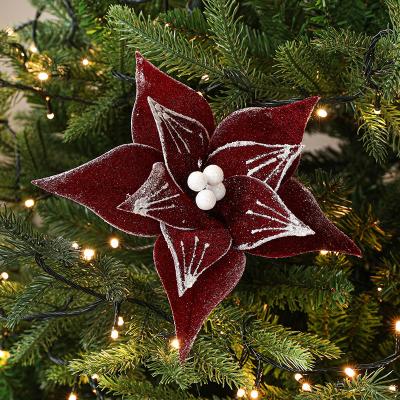 China Environmental Friendly Xmas Tree decoration Flannelette Christmas flower Custom Artificial Flowers Stem Christmas Floral Wholesale for sale