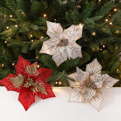 China Environmental Friendly Christmas Tree Decorations Manufacture wholesale artificial gifts Christmas flowers decorated with matching glitter and sequins for sale