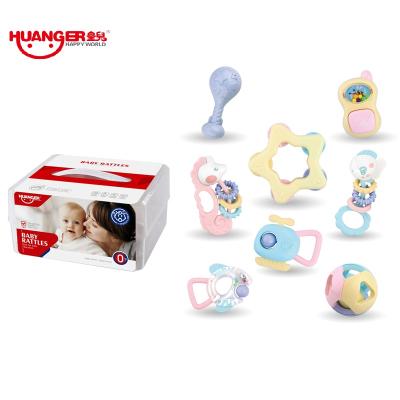 China Musical Toy Huanger Lovely Colorful Hand Bell Infant Newborn Gift Set Safety Milk Teeth Baby Rattle Soft Material Toys 8pcs for sale