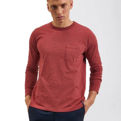 China Anti-Wrinkle Pocket Cotton T-shirt Long Sleeve Organic 100% Cotton T-Shirt For Men Wholesale Manufacturers In China for sale