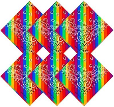 China Low MOQ Multifunctional 100% Cotton Custom Design Pride Rainbow Paisley Bandana Cheerful for sale