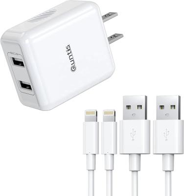 China Apple Products Quntis 2Pack 6.6ft Mfi Certificated Lightning Kabel Charging Cable With USB Wall Charger Pad Dual Port Adapter For iPhone for sale