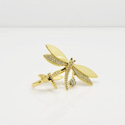 China FASHIONABLE Most Popular Women Diamond Gold Plated Rings Double Dragonfly Ring for sale