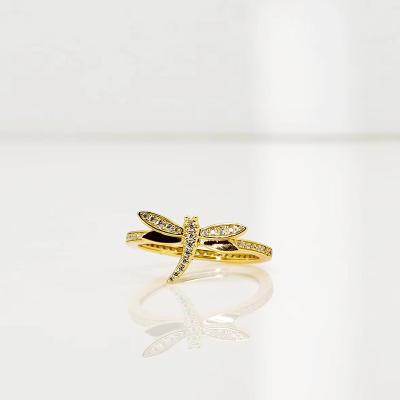 China FASHIONABLE Wholesale Price Custom Personalized Diamond Golden Dragonfly Ring for sale