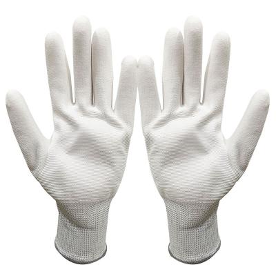 China Flexible 13G Nylon Gloves Palms Anti - Slip PU Coated Gloves Seamless Palm Fitted Gloves for sale