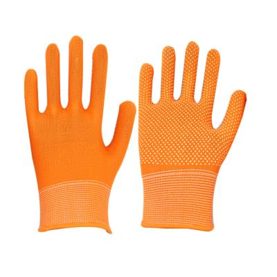 China Flexible 13G Knitted Nylon Dotted Palm Gloves Safety Work Construction Hand Gloves for sale