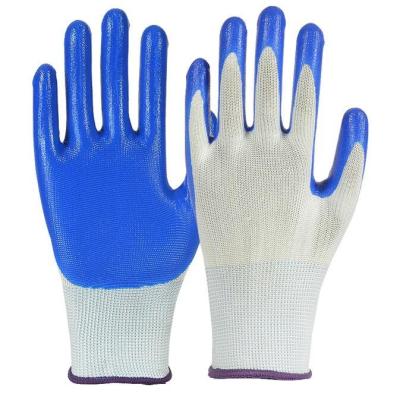 China Soft Nitrile Factory Price Seamless Knitted Palm Fit PU Coated Blue White Nylon Nitrile Coated Gloves for sale