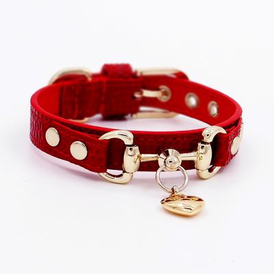 China 2021 Hot Personalized Fashionable Pet Leather Collar With Small Bell Vegan Metal Adjustable Nylon Collar for sale