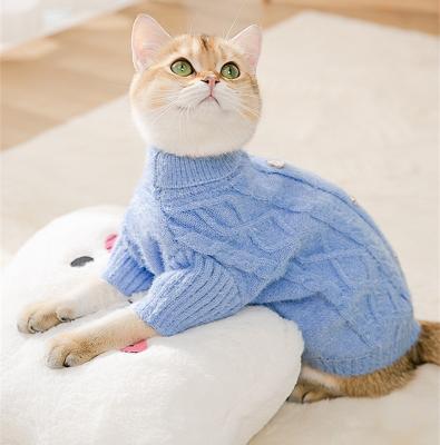 China 2021 Cute Winter Stocked Cat Clothes With Stripe Cat Kitten Sweater Coat Pet Autumn for sale