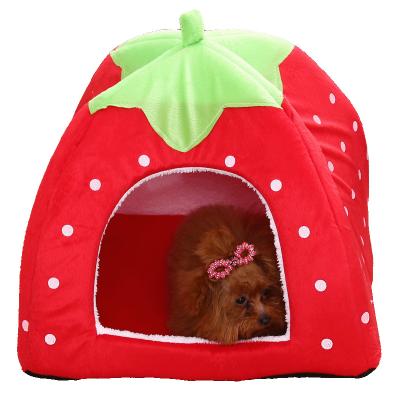 China 2021 Removable Cage Cover Cats Dogs Hot Plush Pet Bed Strawberry Train Small Dogs Cage for sale