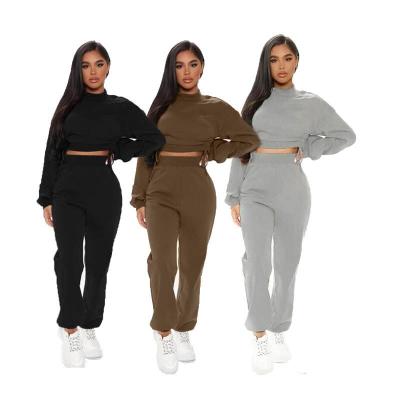 China 2021 Wholesale Breathable Crop Bandage Top Tracksuits Solid Sweatpants And Hoodie Outfits 2 PC Drop Set For Women for sale