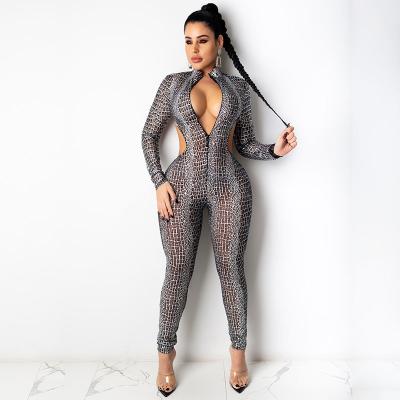 China QUICK DRY In Stock 2021 New Arrivals Casual Snake Print Skinny Backless Overalls For Women for sale