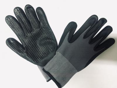 China High Flexible and Durable 15 Gauge Grey Nylon Spandex Elastic Fiber Knitted Nitrile  micro Foam Palm  work Coated Gloves for sale