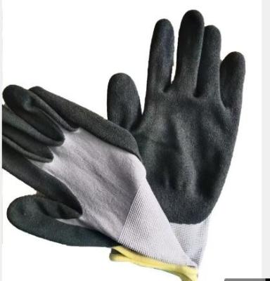 China 15 Gauge Nylon Spandex Liner With Sandy Nitrile Coated Safety Grip Industrial Safety Work Protection Hand Gloves for sale