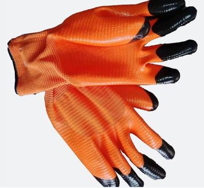 China Nitrile Double Dipping Work Gloves 13 Gauge U3 Orange Nitrile Coated Oil-Proof glove for Safety Labor Protection for sale