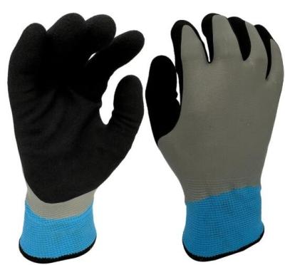 China Polyester Sandy Nitrile Coated Gloves Black Nitrile Grip Work Gloves for sale