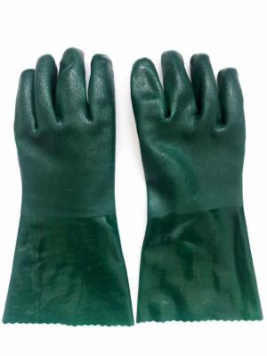 China 35cm Cold Weather PVC Gloves Flock Cotton Lined Dark Green PVC Heavy Duty Gloves for sale