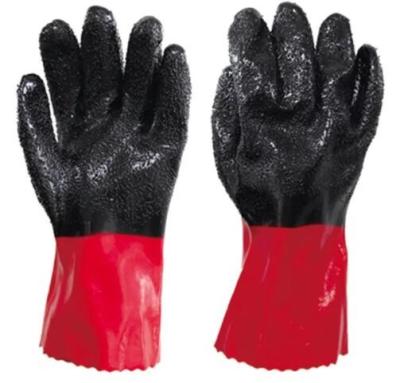 China OEM Red Black PVC Dipped Gloves 30cm PVC Coated Insulated Gloves for sale