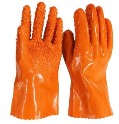 China 27CM Insulated PVC Coated Gloves Orange PVC Chemical Resistant Gloves for sale