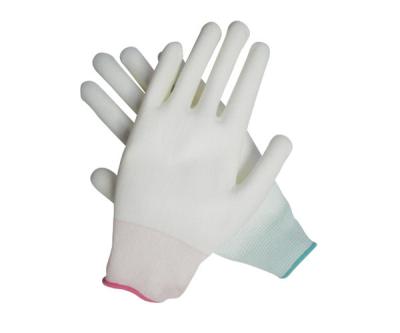 China White PU Coated Work Gloves Oilproof Polyurethane Palm Coated Gloves for sale